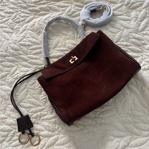 New Elegant Brown Suede Handbag with adjustable strap 11x10x3